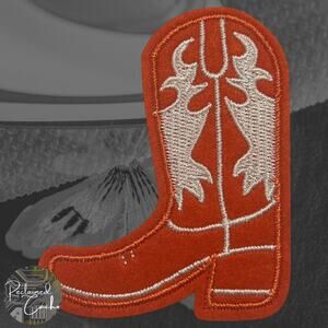 Cowboy Boot in Orange and White Iron On Patch